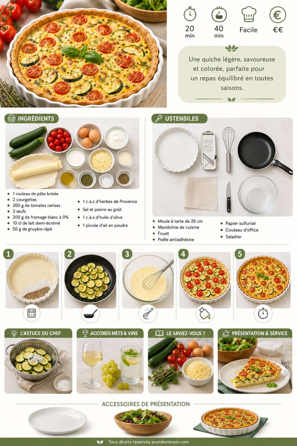Fiche recette Recette de quiche légère aux courgettes et aux tomates cerises Fiche recette Recette de quiche légère aux courgettes et aux tomates cerises