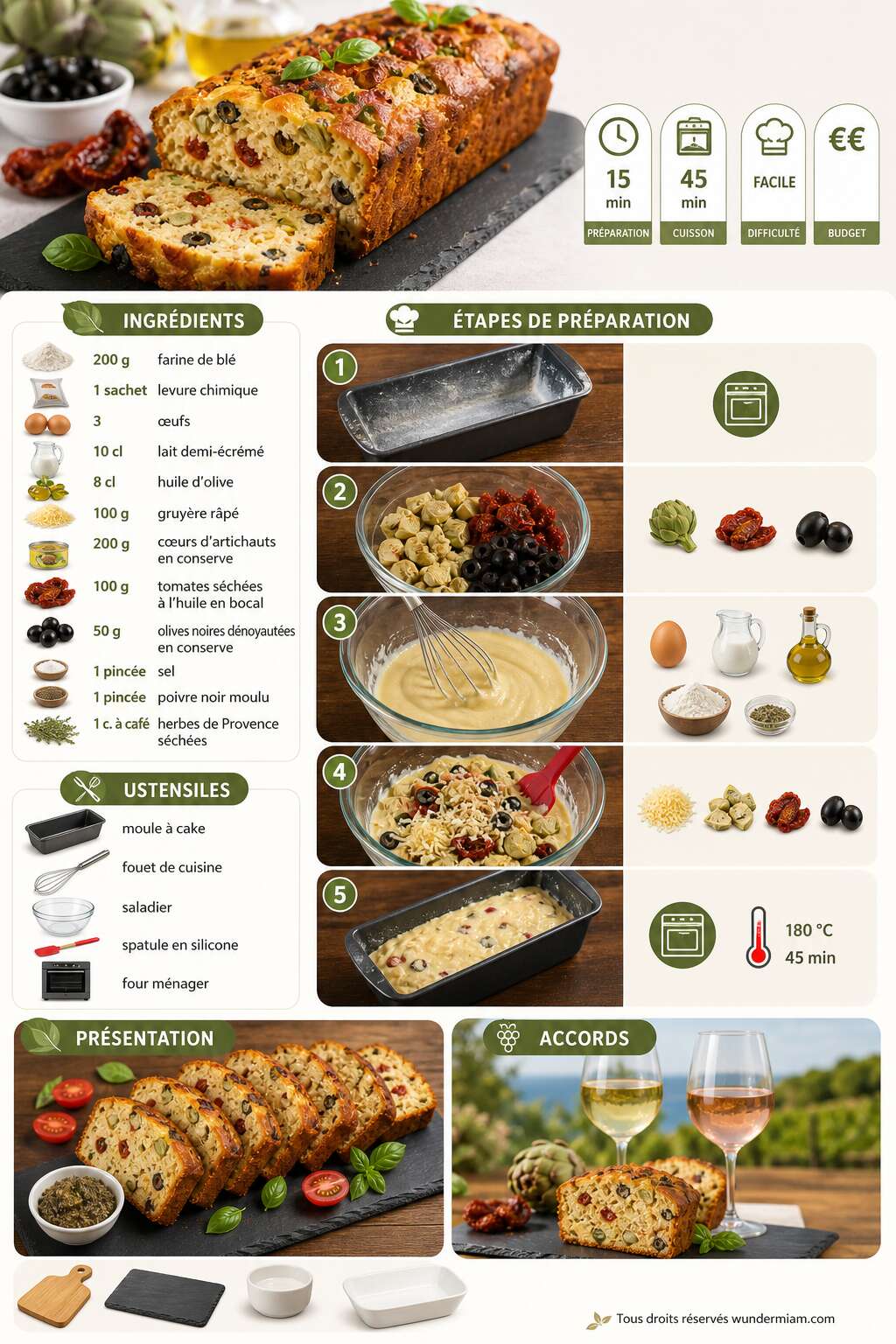 Fiche recette Recette de cake aux artichauts et tomates s&eacute;ch&eacute;es : facile et savoureux
