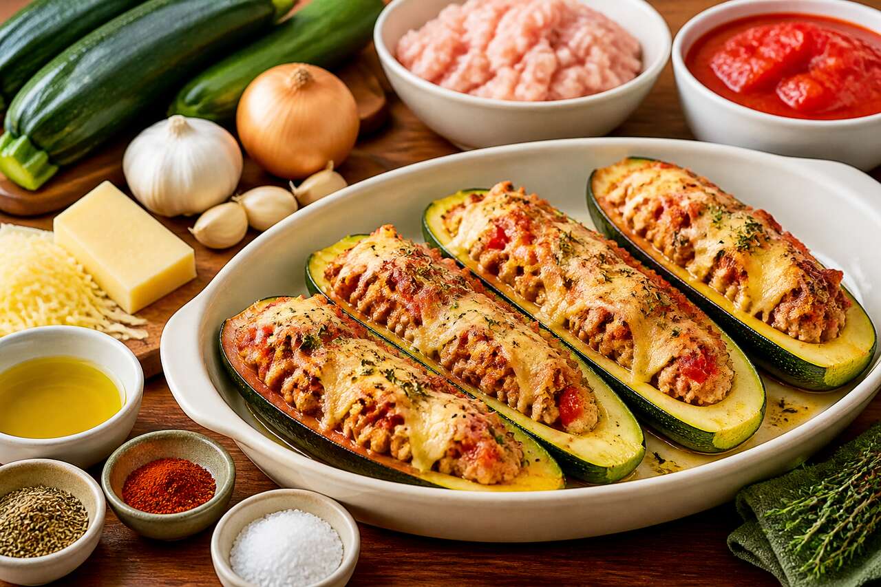 Recette facile de courgettes farcies au poulet