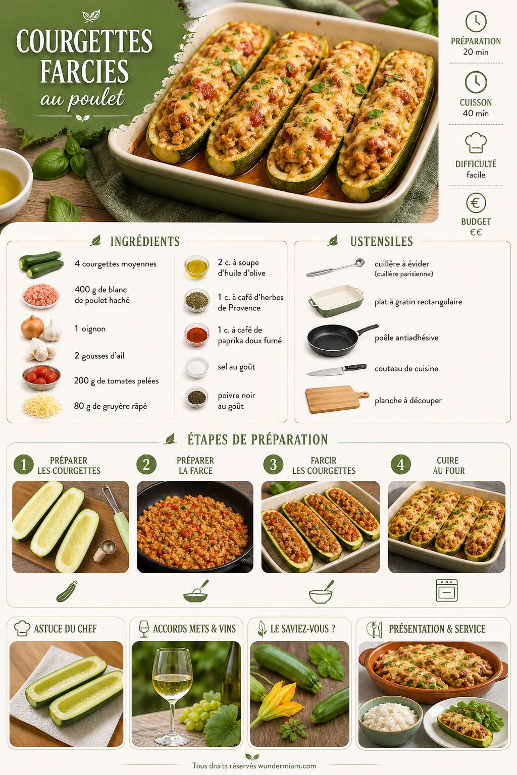 Fiche recette Recette facile de courgettes farcies au poulet Fiche recette Recette facile de courgettes farcies au poulet
