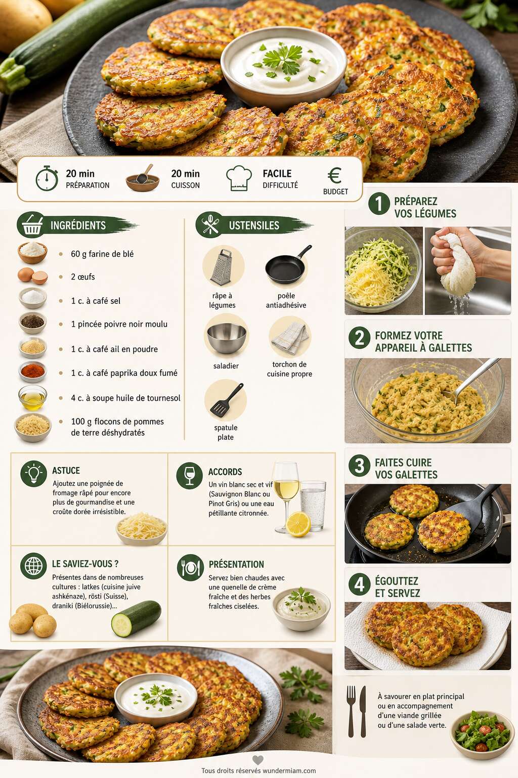 Fiche recette Recette facile de galettes de pommes de terre et courgettes