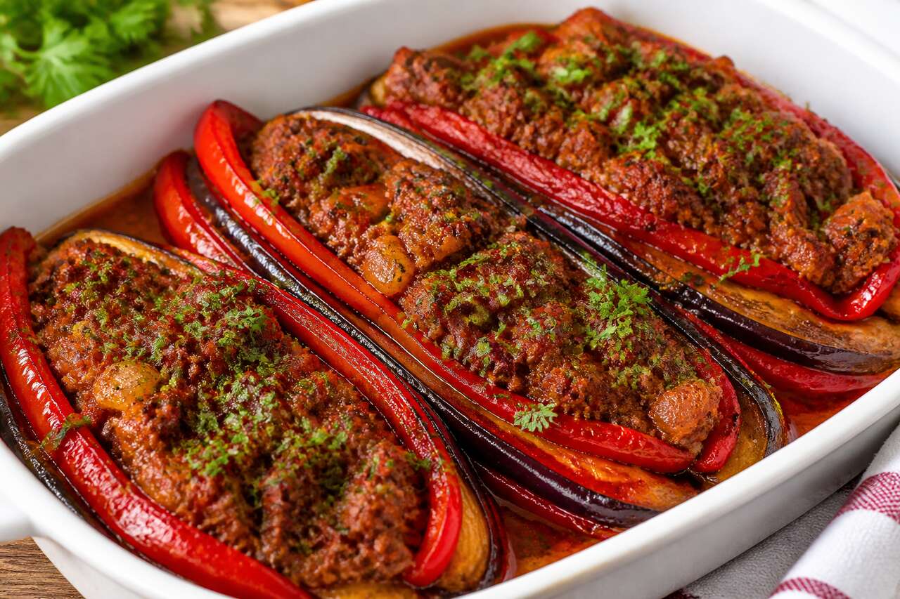 Recette d'aubergine et poivron farcis façon Dukan