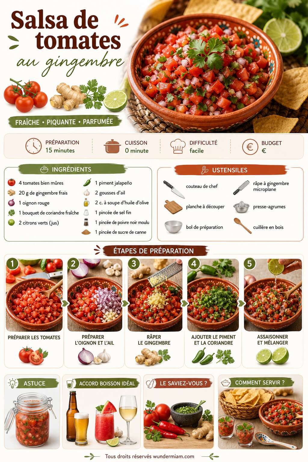 Fiche recette Recette de salsa de tomates au gingembre fraîche et savoureuse Fiche recette Recette de salsa de tomates au gingembre fraîche et savoureuse