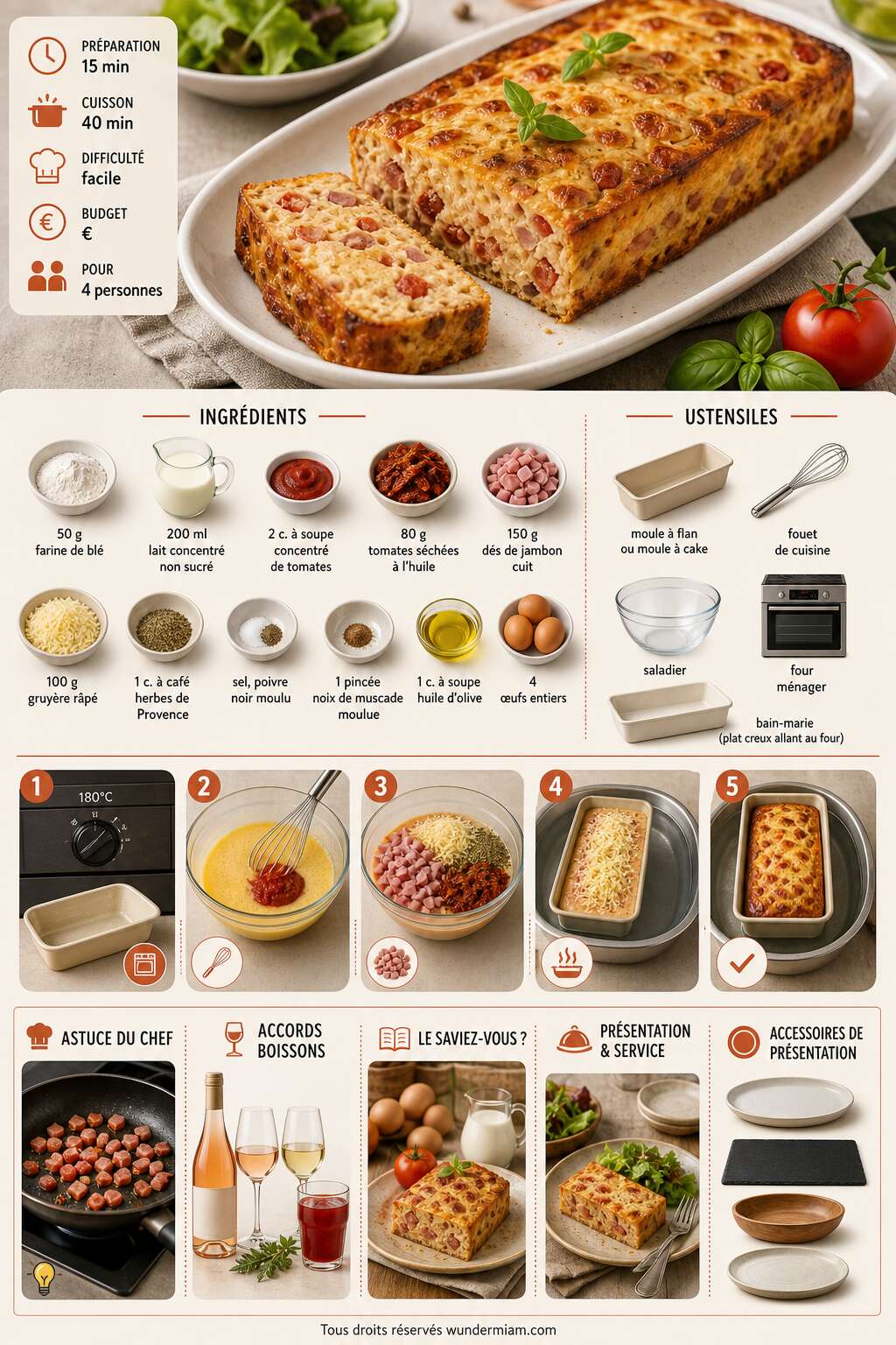 Fiche recette Recette du flan de tomates au jambon et gruy&egrave;re maison