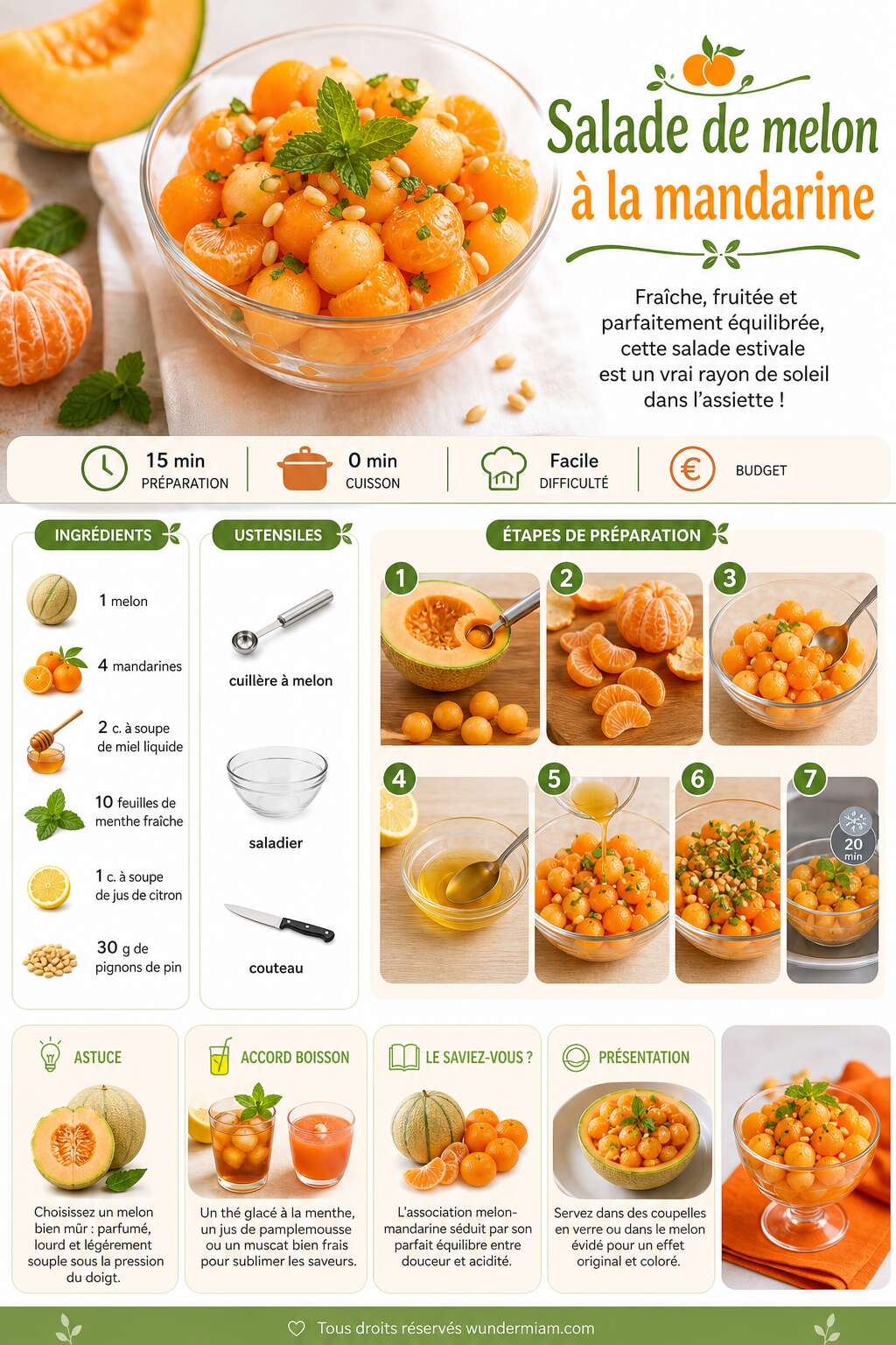 Fiche recette Recette facile de salade de melon &agrave; la mandarine