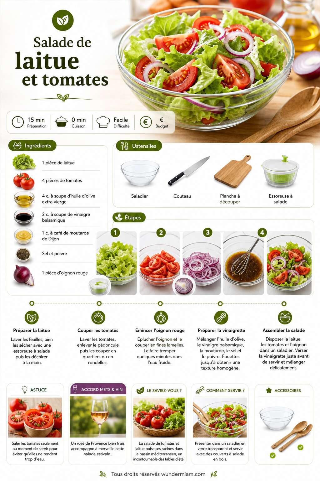 Fiche recette Recette facile de salade de laitue et tomates