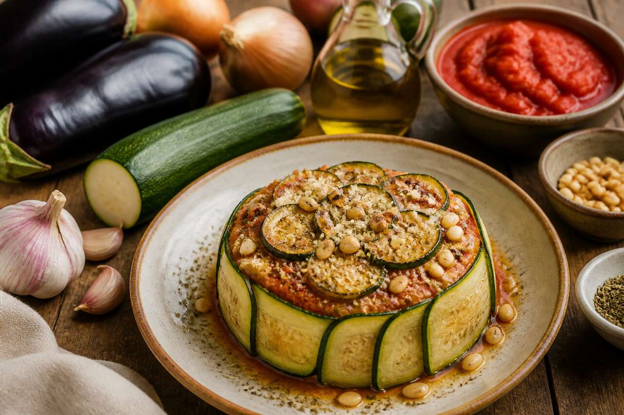 Recette de fondue d'aubergine en habit de courgette