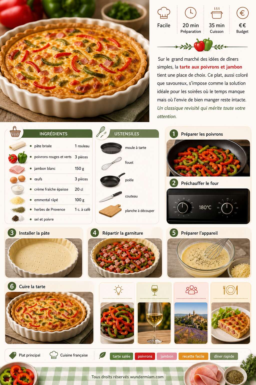 Fiche recette Recette facile de tarte aux poivrons et jambon Fiche recette Recette facile de tarte aux poivrons et jambon