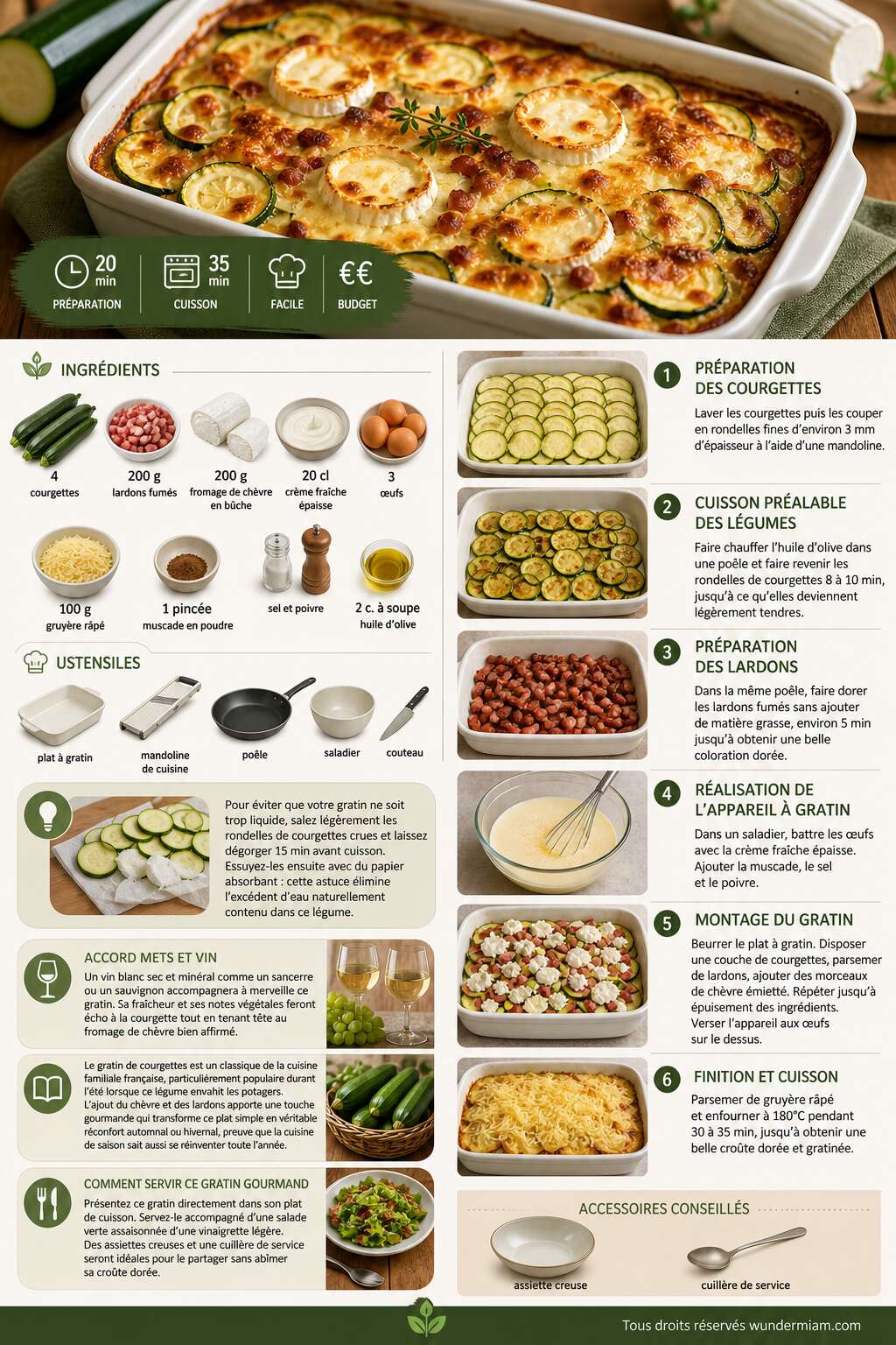 Fiche recette Gratin de courgettes au ch&egrave;vre et lardons : la recette gourmande et facile
