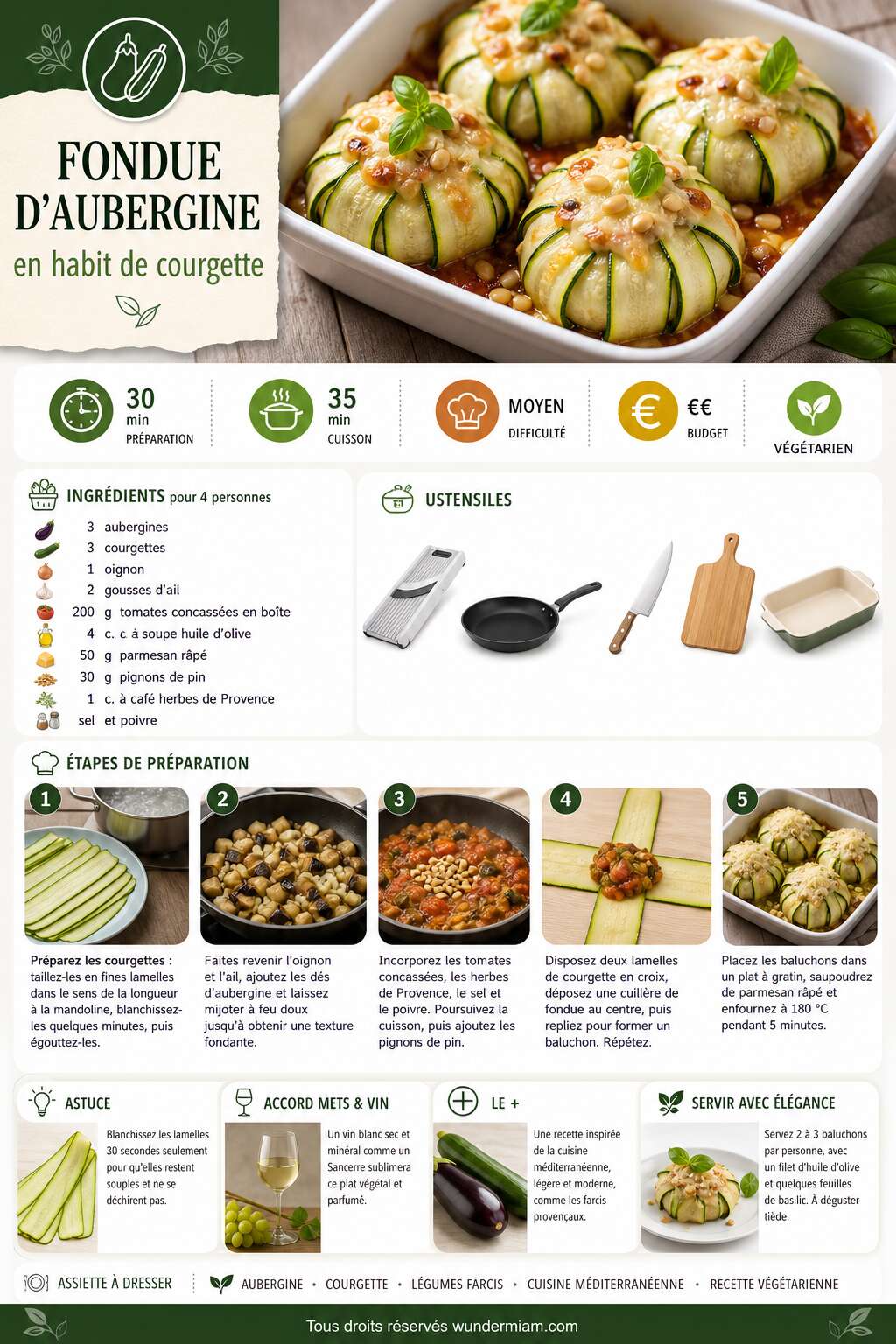Fiche recette Recette de fondue d'aubergine en habit de courgette