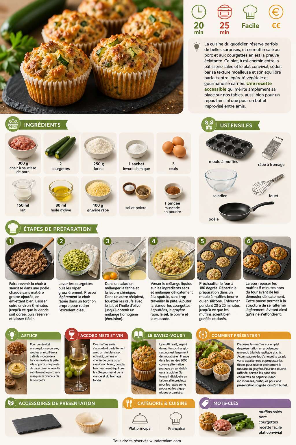 Fiche recette Recette de muffins au porc et courgettes Fiche recette Recette de muffins au porc et courgettes