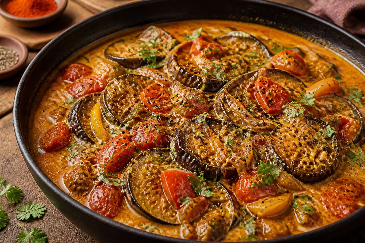 Recette d'aubergines et tomates à l'indienne de Loïc Fou de cuisine