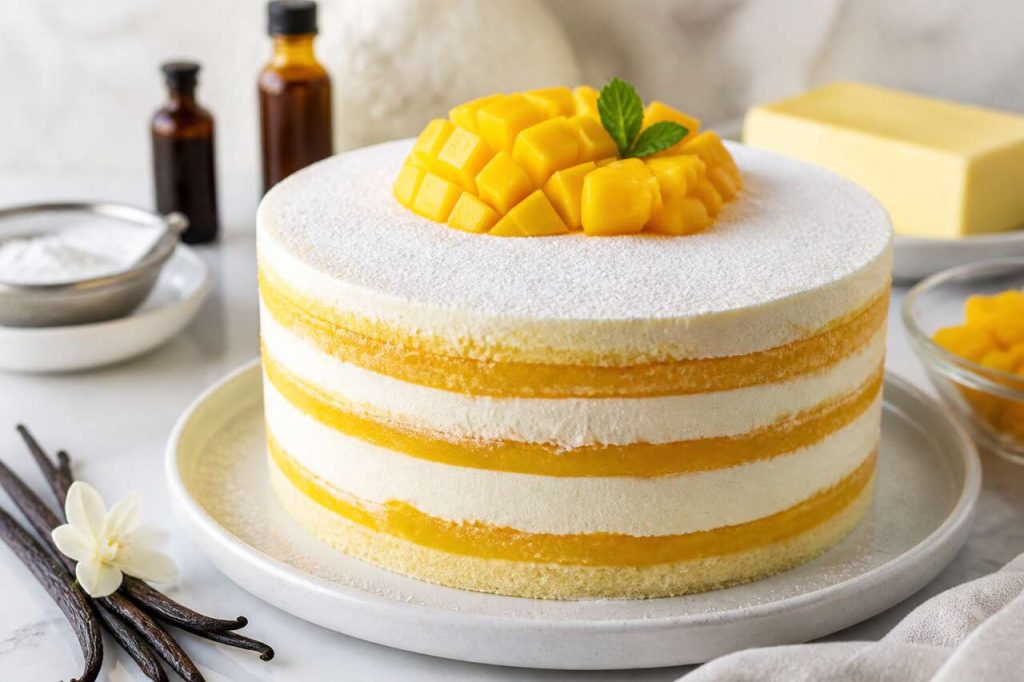 Recette du layer cake vanille et mangue