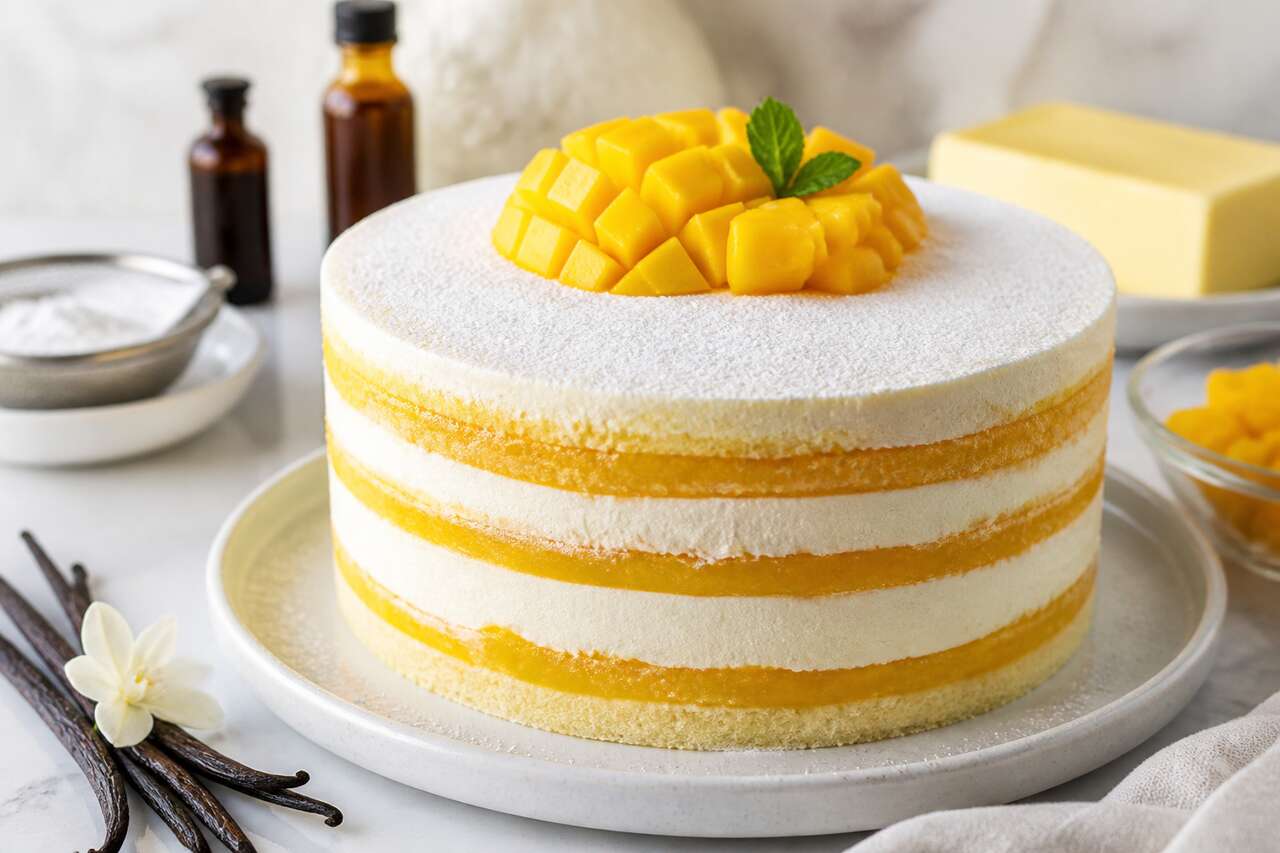 Recette du layer cake vanille et mangue