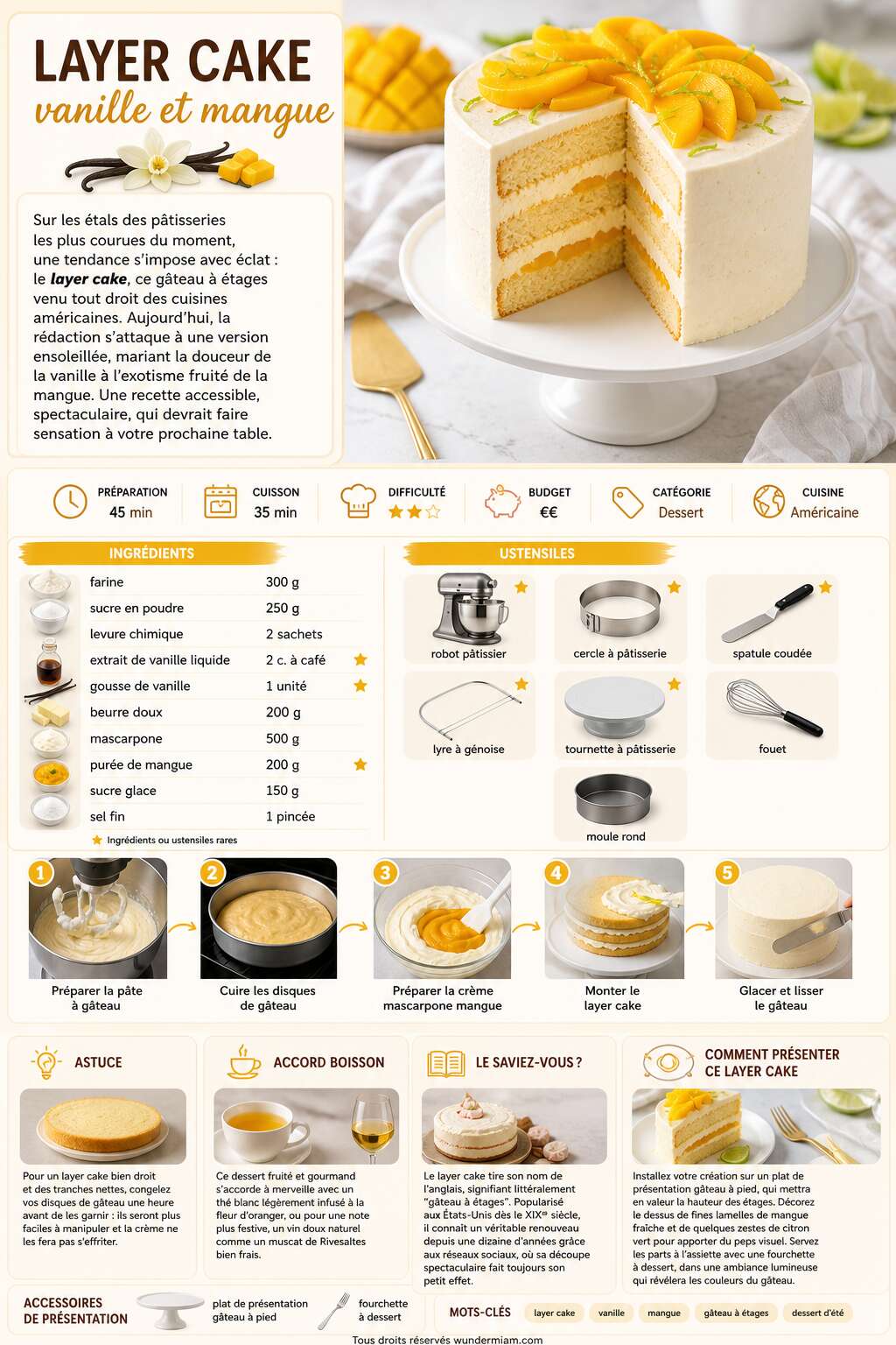 Fiche recette Recette du layer cake vanille et mangue Fiche recette Recette du layer cake vanille et mangue