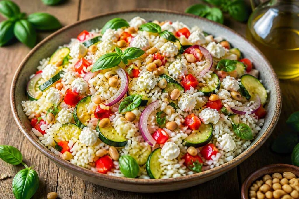 Recette facile de salade de riz aux poivrons et courgettes