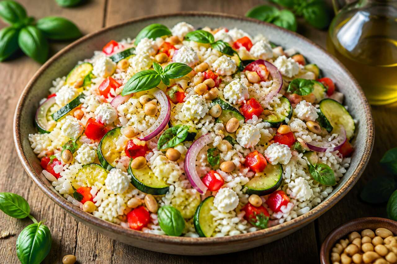 Recette facile de salade de riz aux poivrons et courgettes