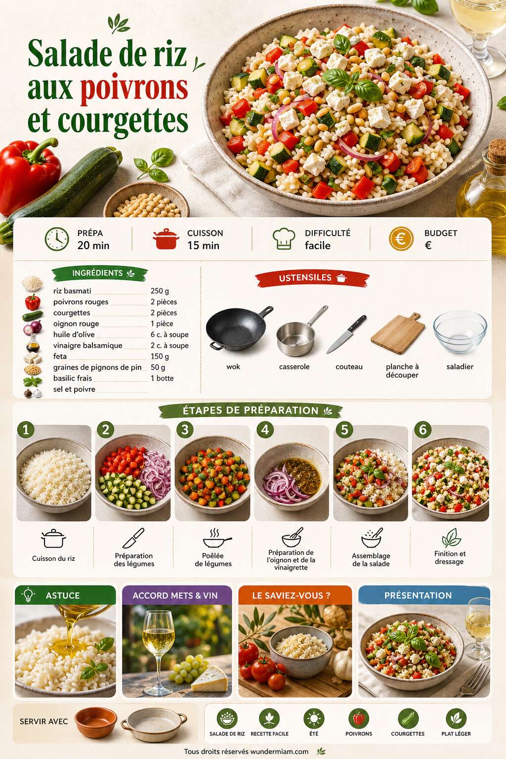 Fiche recette Recette facile de salade de riz aux poivrons et courgettes Fiche recette Recette facile de salade de riz aux poivrons et courgettes