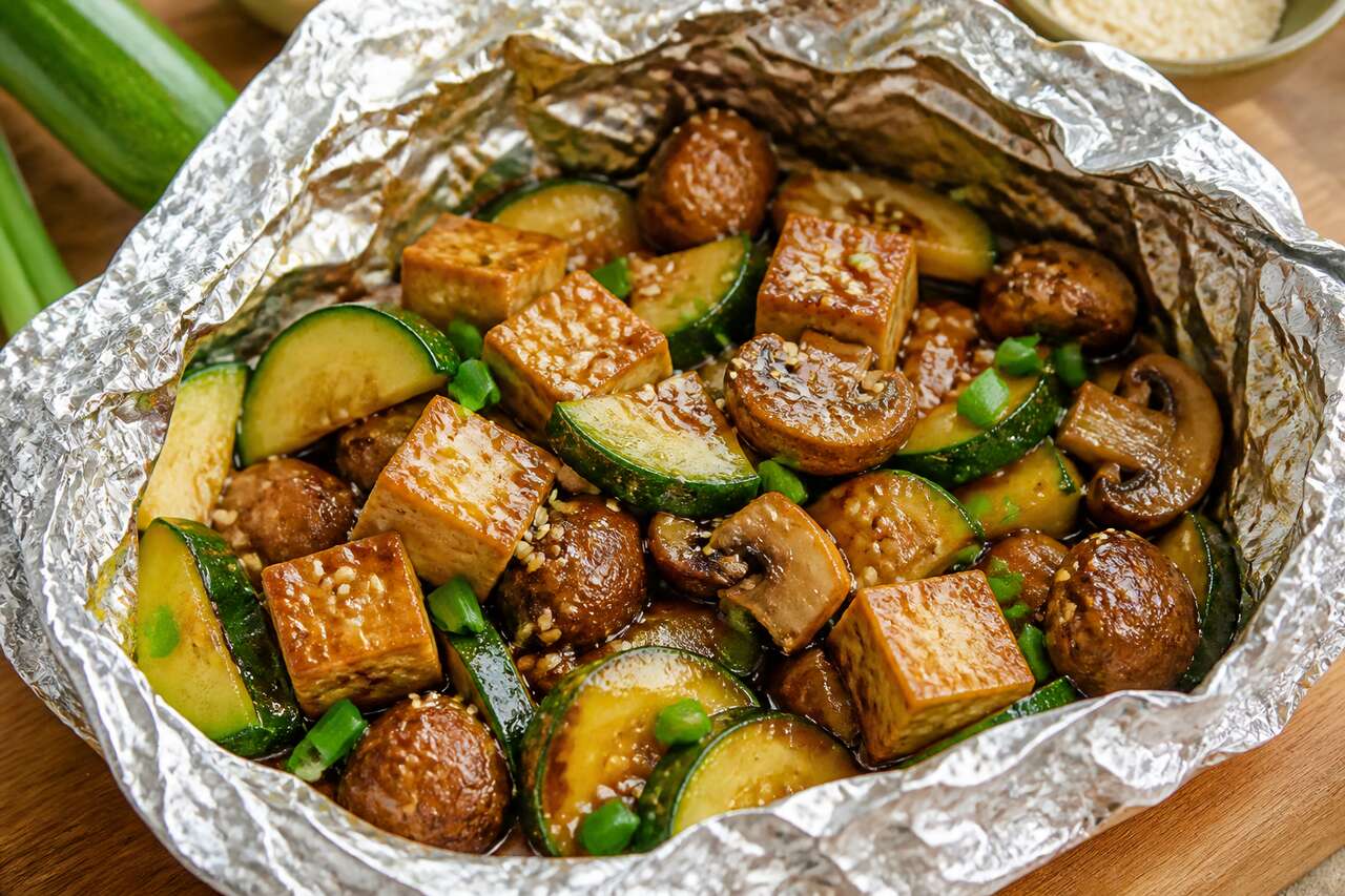 Recette facile de papillotes de tofu, courgettes et champignons