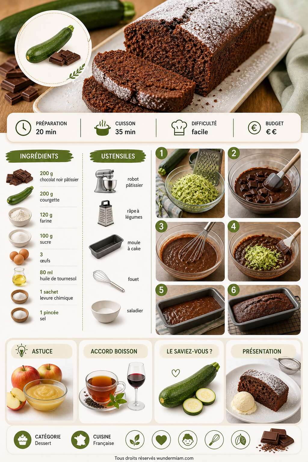 Fiche recette Recette du gâteau au chocolat et à la courgette Fiche recette Recette du gâteau au chocolat et à la courgette