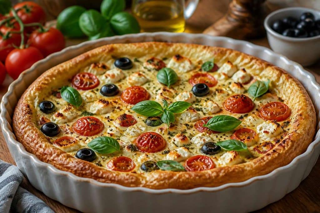 Recette du clafouti aux tomates cerises, olives, feta et basilic