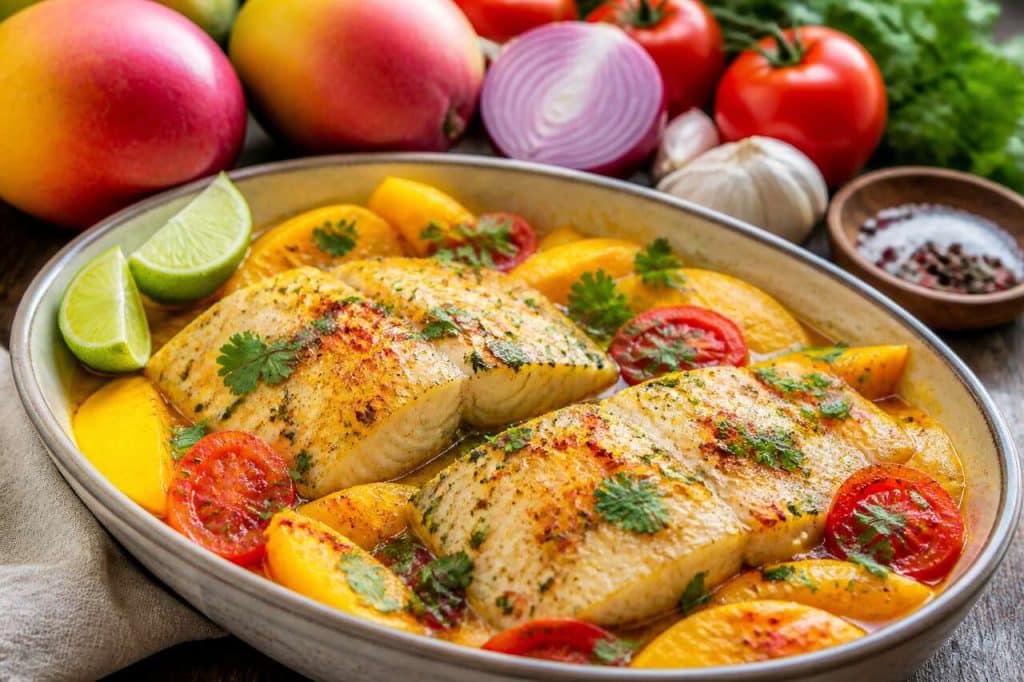 Recette de dorade aux mangues et tomates au four
