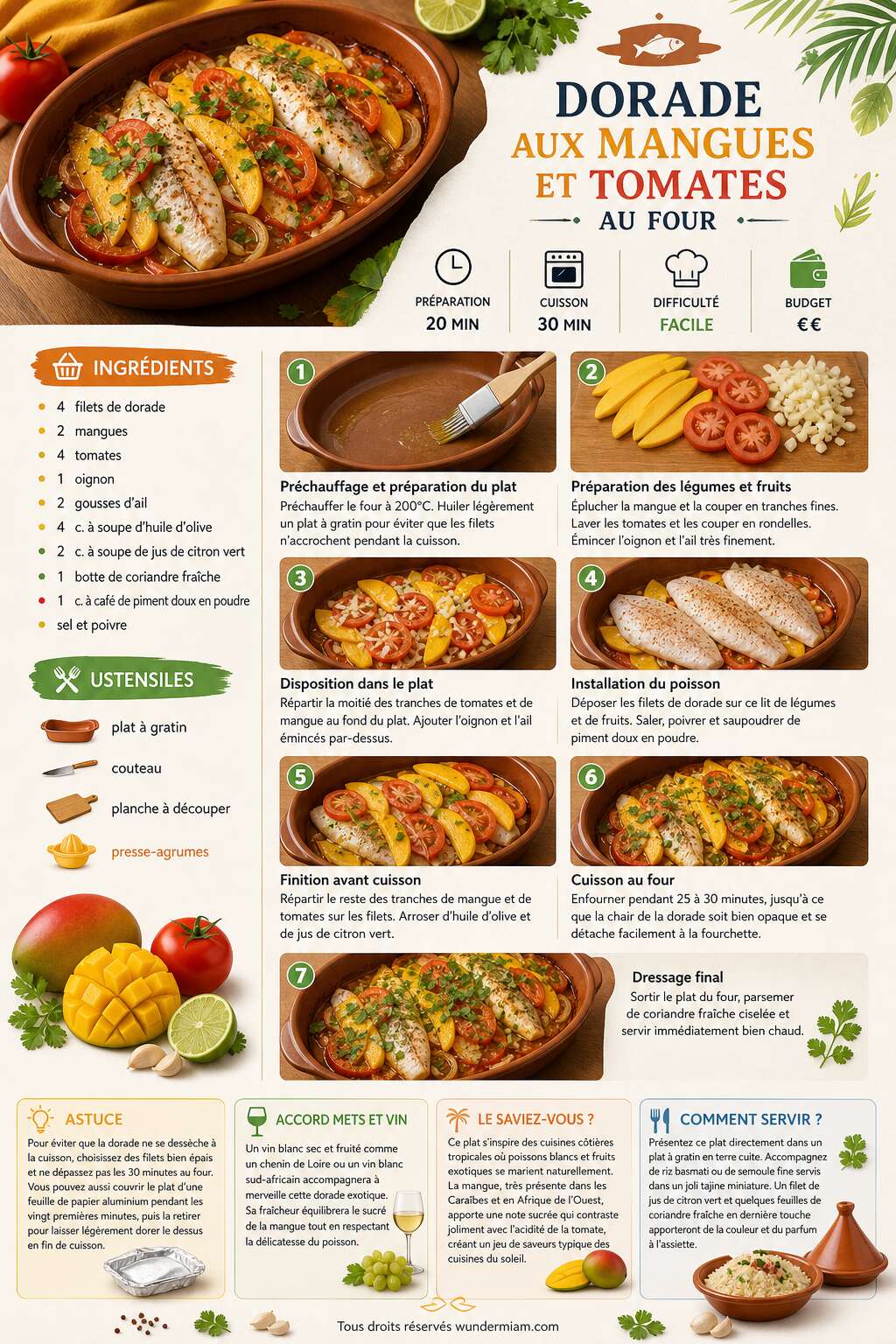 Fiche recette Recette de dorade aux mangues et tomates au four