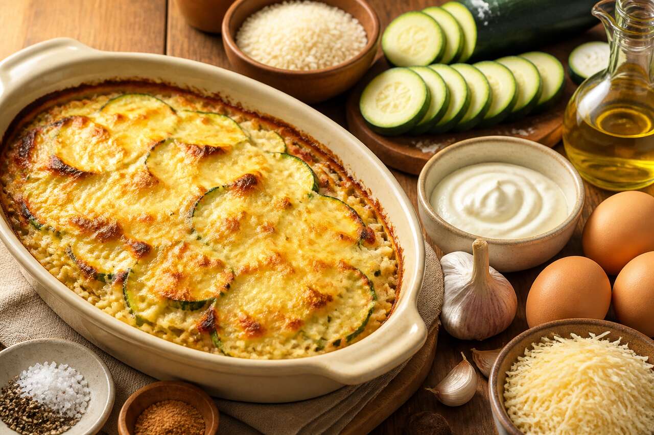 Recette facile du gratin de riz aux courgettes