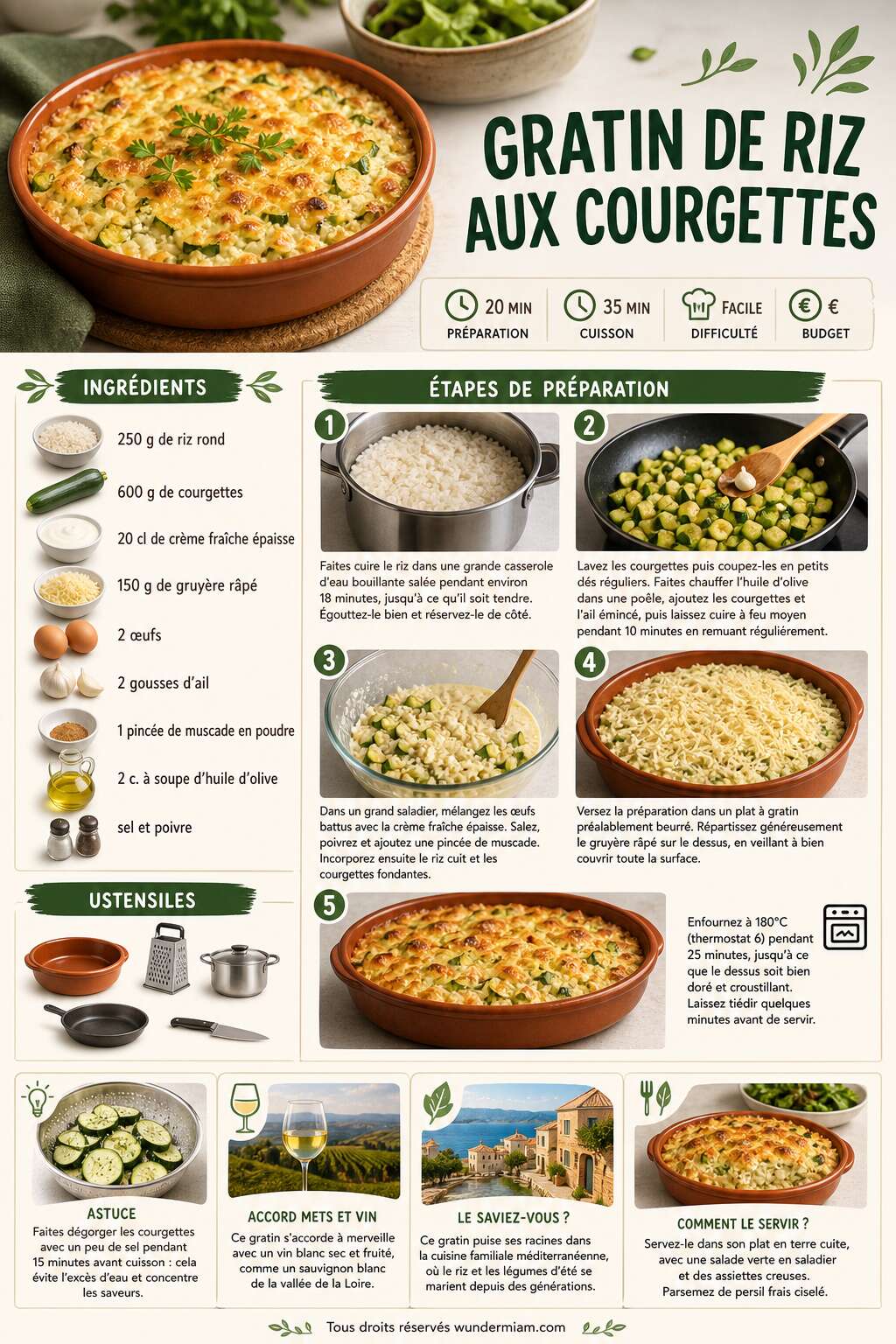 Fiche recette Recette facile du gratin de riz aux courgettes Fiche recette Recette facile du gratin de riz aux courgettes