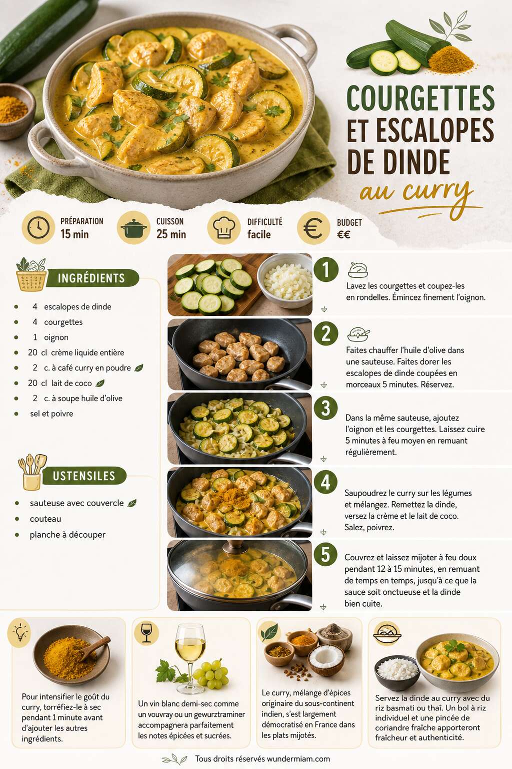Fiche recette Recette de courgettes et escalopes de dinde au curry Fiche recette Recette de courgettes et escalopes de dinde au curry