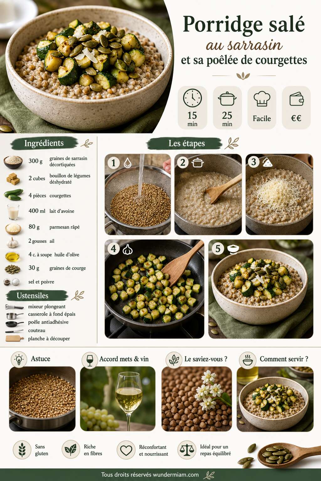 Fiche recette Recette de porridge salé au sarrasin et sa poêlée de courgettes Fiche recette Recette de porridge salé au sarrasin et sa poêlée de courgettes