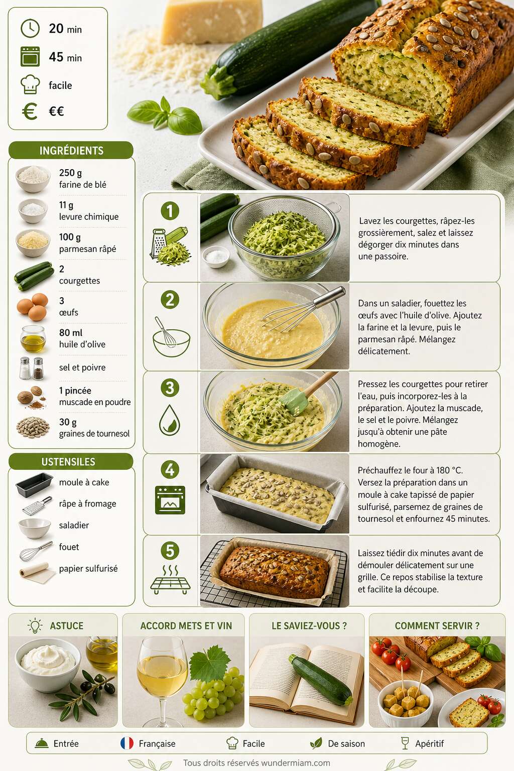 Fiche recette Recette facile de pain de courgettes au parmesan Fiche recette Recette facile de pain de courgettes au parmesan