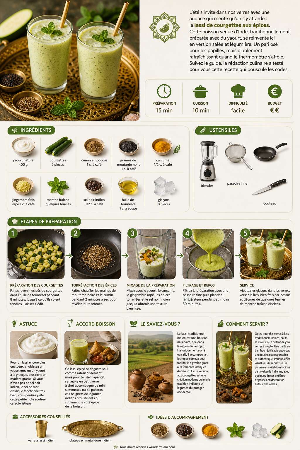 Fiche recette Recette de lassi de courgettes aux épices Fiche recette Recette de lassi de courgettes aux épices
