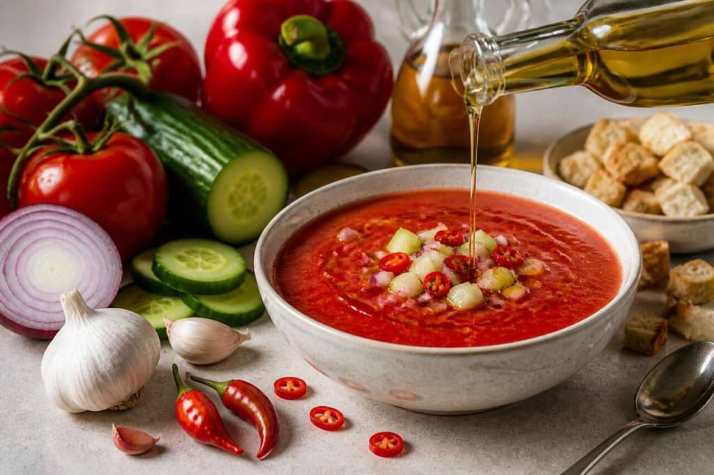 Recette de gaspacho de tomates pimenté : frais et savoureux