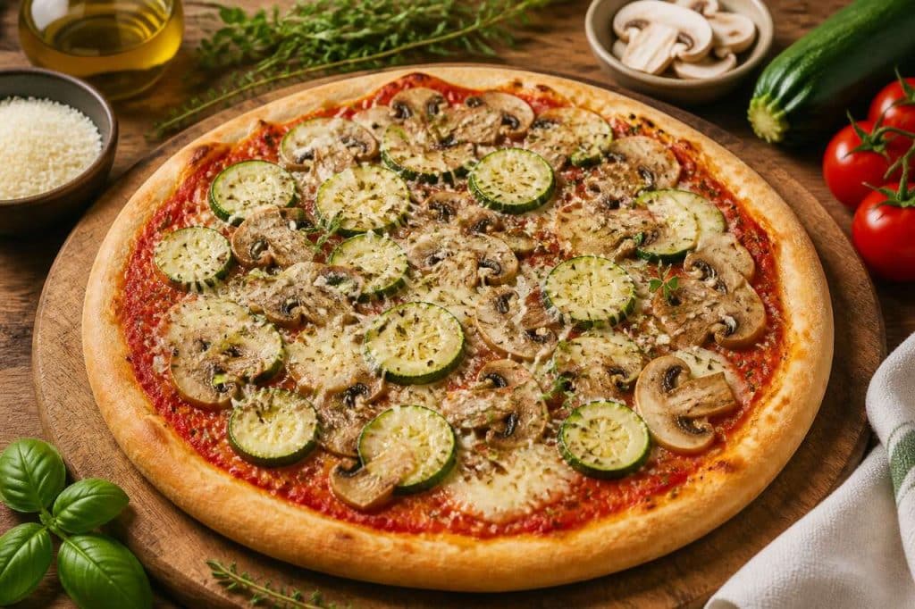 Recette de pizza aux courgettes et champignons