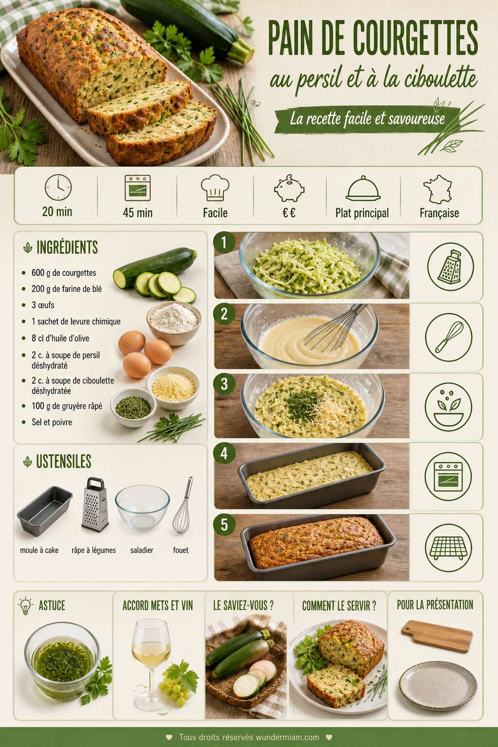 Fiche recette Pain de courgettes au persil et à la ciboulette : la recette facile et savoureuse Fiche recette Pain de courgettes au persil et à la ciboulette : la recette facile et savoureuse