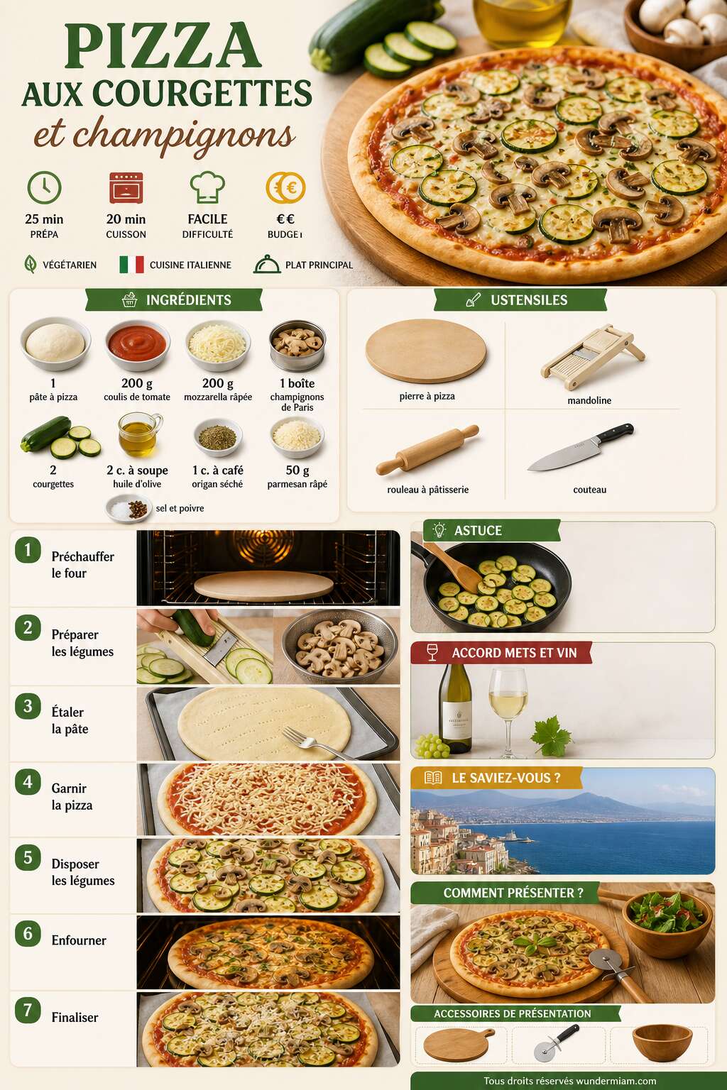 Fiche recette Recette de pizza aux courgettes et champignons Fiche recette Recette de pizza aux courgettes et champignons