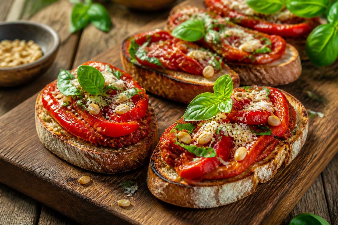 Recette de toasts aux poivrons et purée de tomates séchées