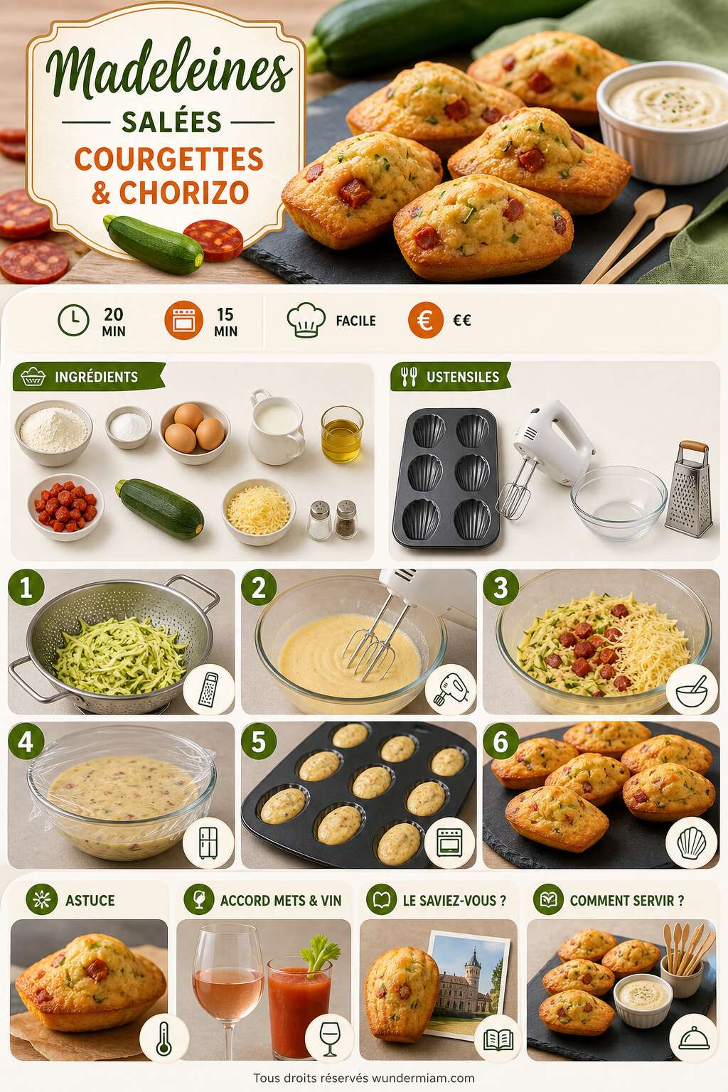 Fiche recette Recette de madeleines salées aux courgettes et chorizo Fiche recette Recette de madeleines salées aux courgettes et chorizo