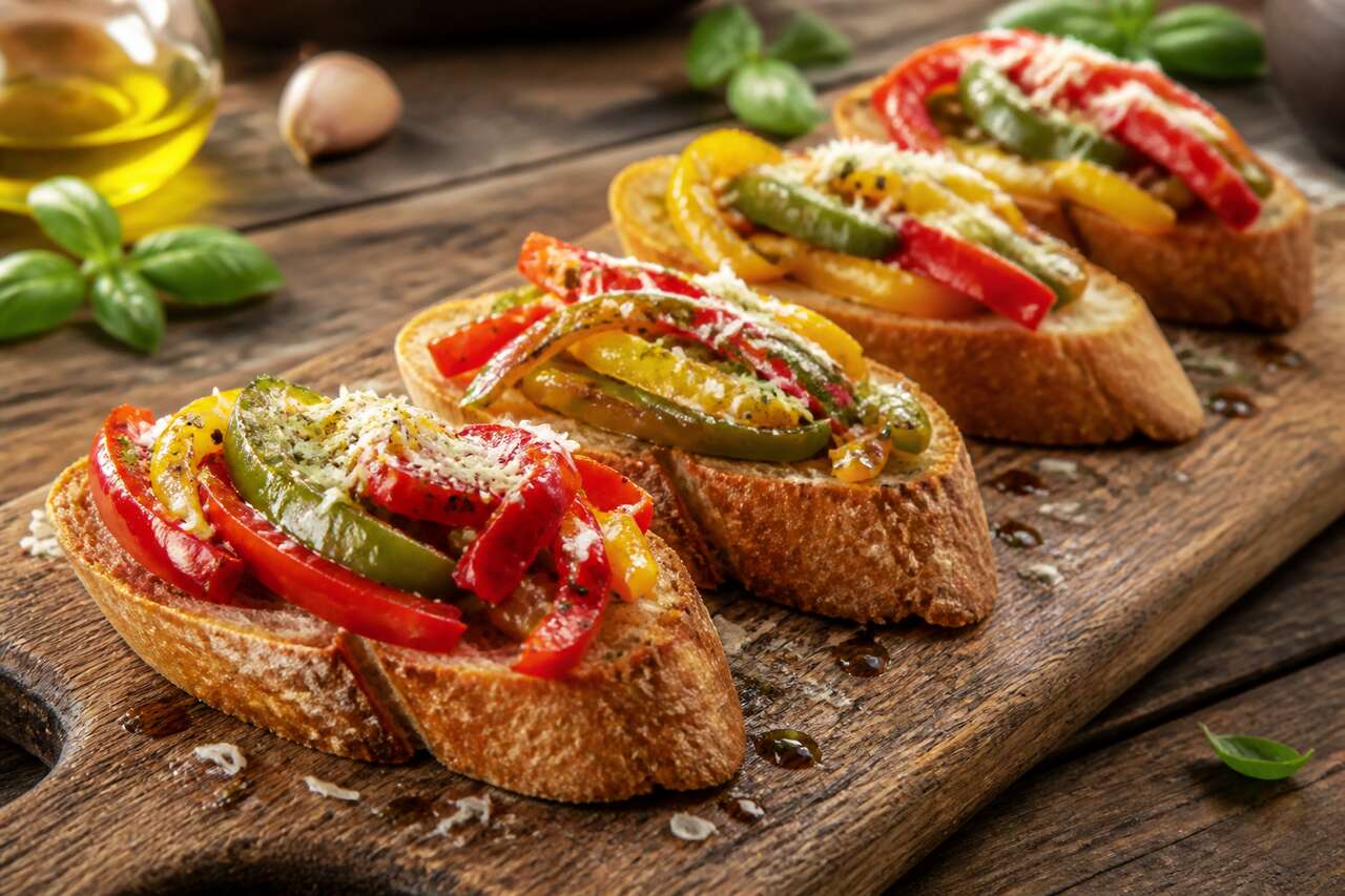 Recette de baguette bruschetta aux 3 poivrons