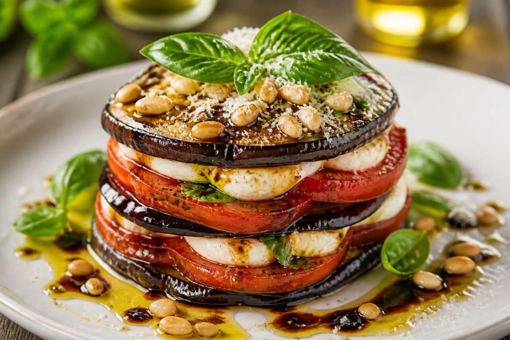 Recette du millefeuille à la mozzarella, tomates et aubergines
