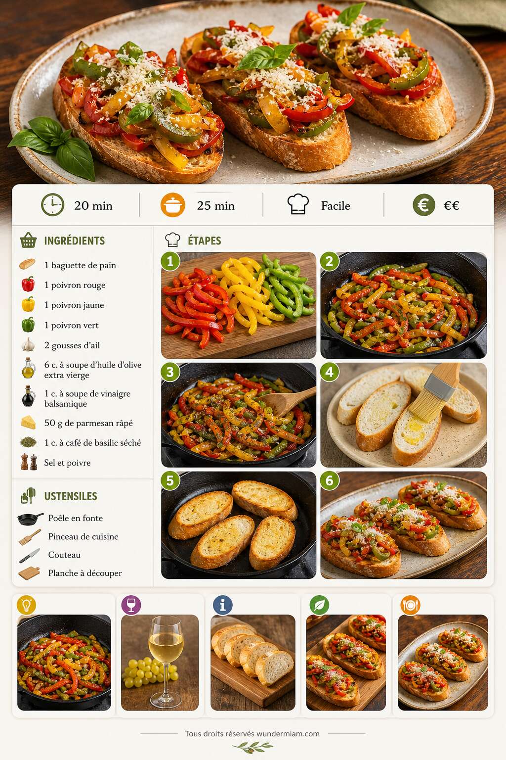 Fiche recette Recette de baguette bruschetta aux 3 poivrons