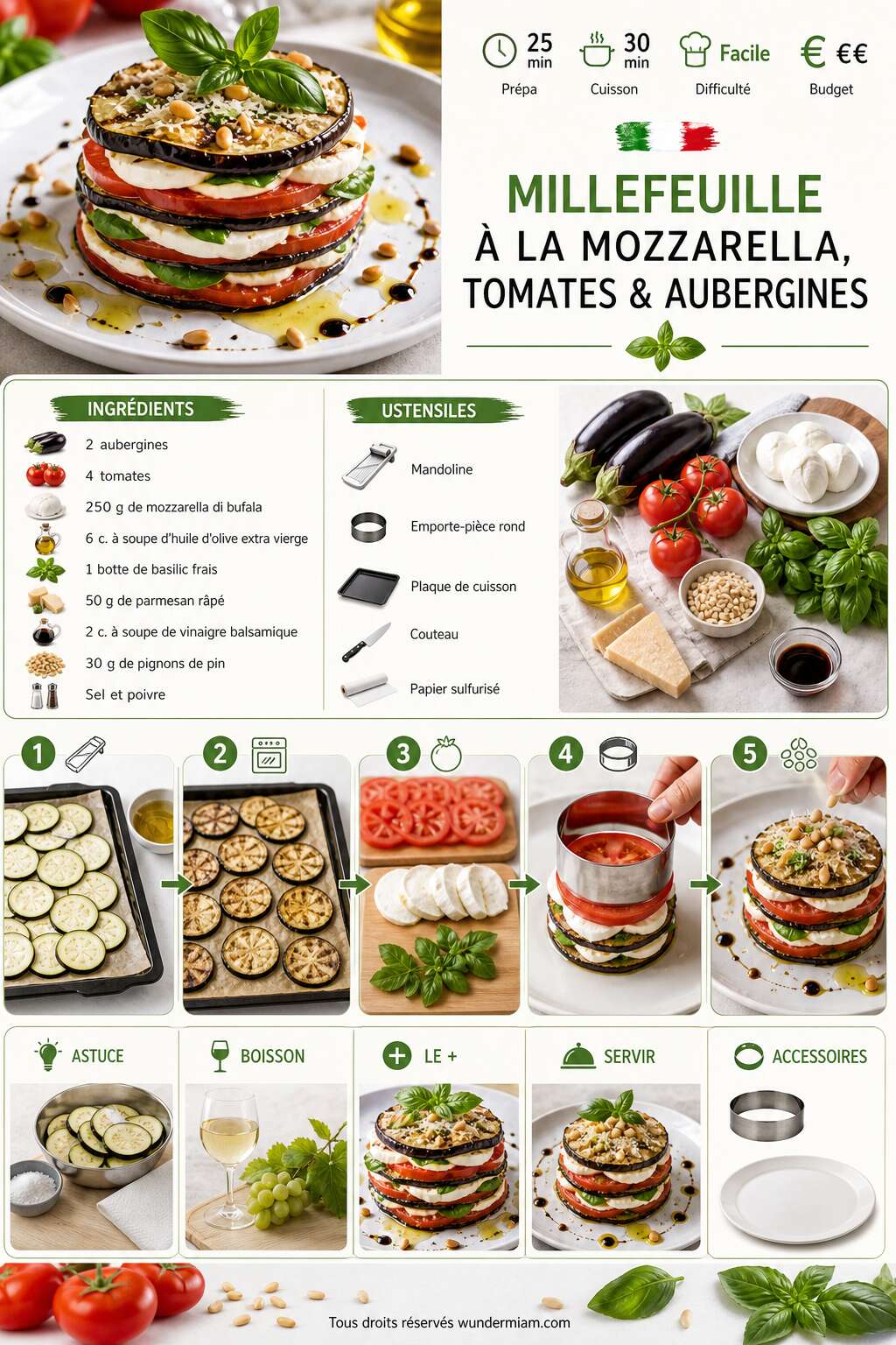 Fiche recette Recette du millefeuille &agrave; la mozzarella, tomates et aubergines