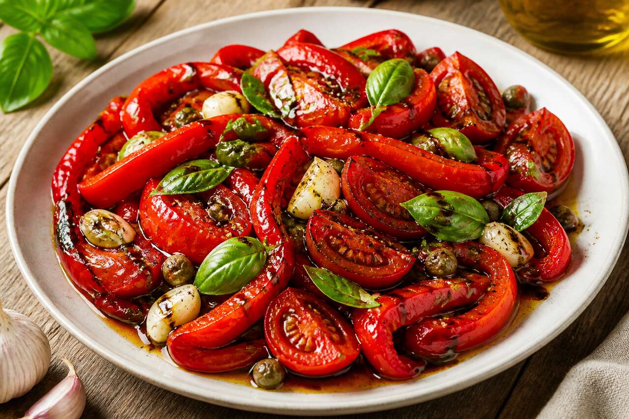 Recette de salade de poivrons rôtis et tomates