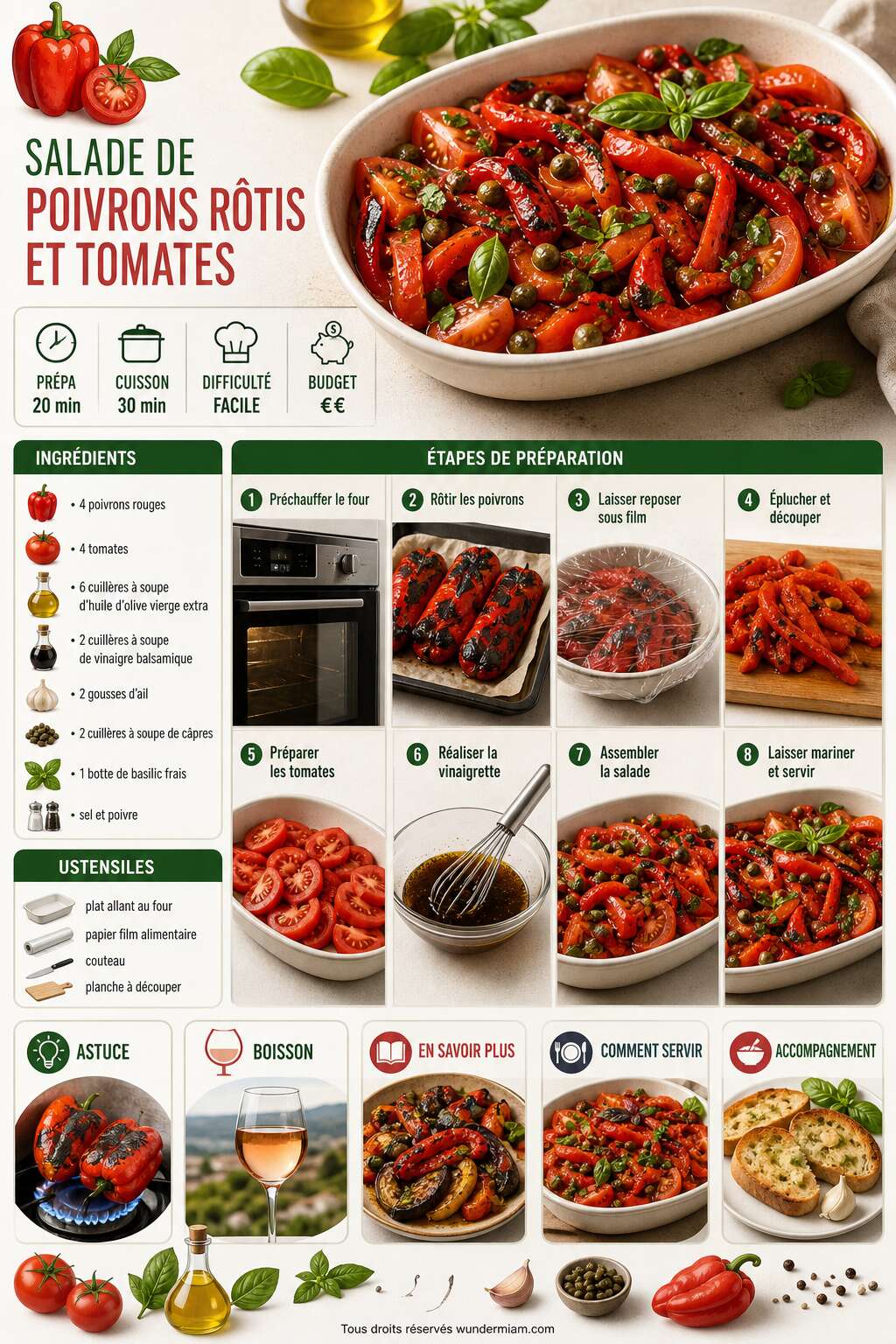 Fiche recette Recette de salade de poivrons r&ocirc;tis et tomates
