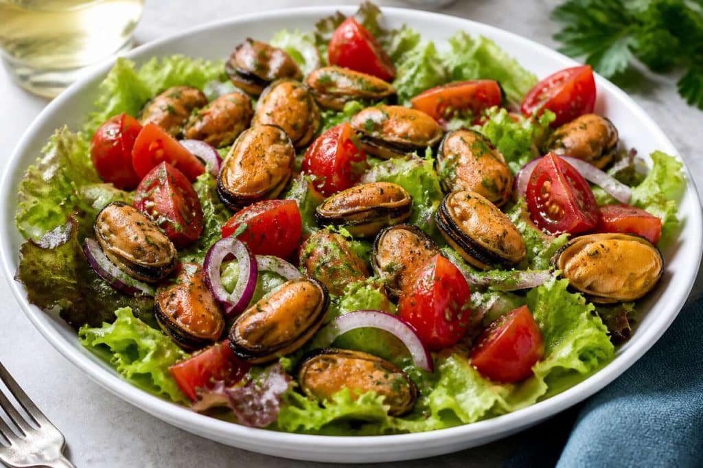 Recette de salade composée aux moules et à la tomate