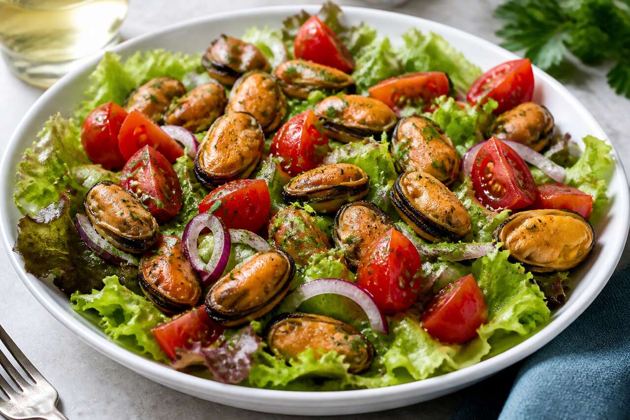 Recette de salade composée aux moules et à la tomate