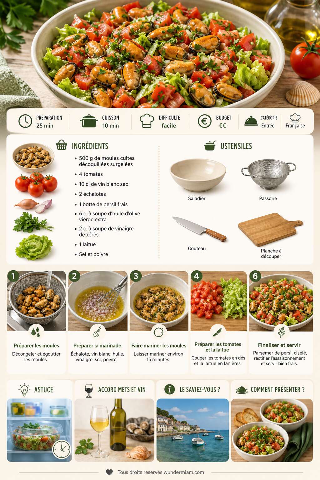 Fiche recette Recette de salade composée aux moules et à la tomate Fiche recette Recette de salade composée aux moules et à la tomate