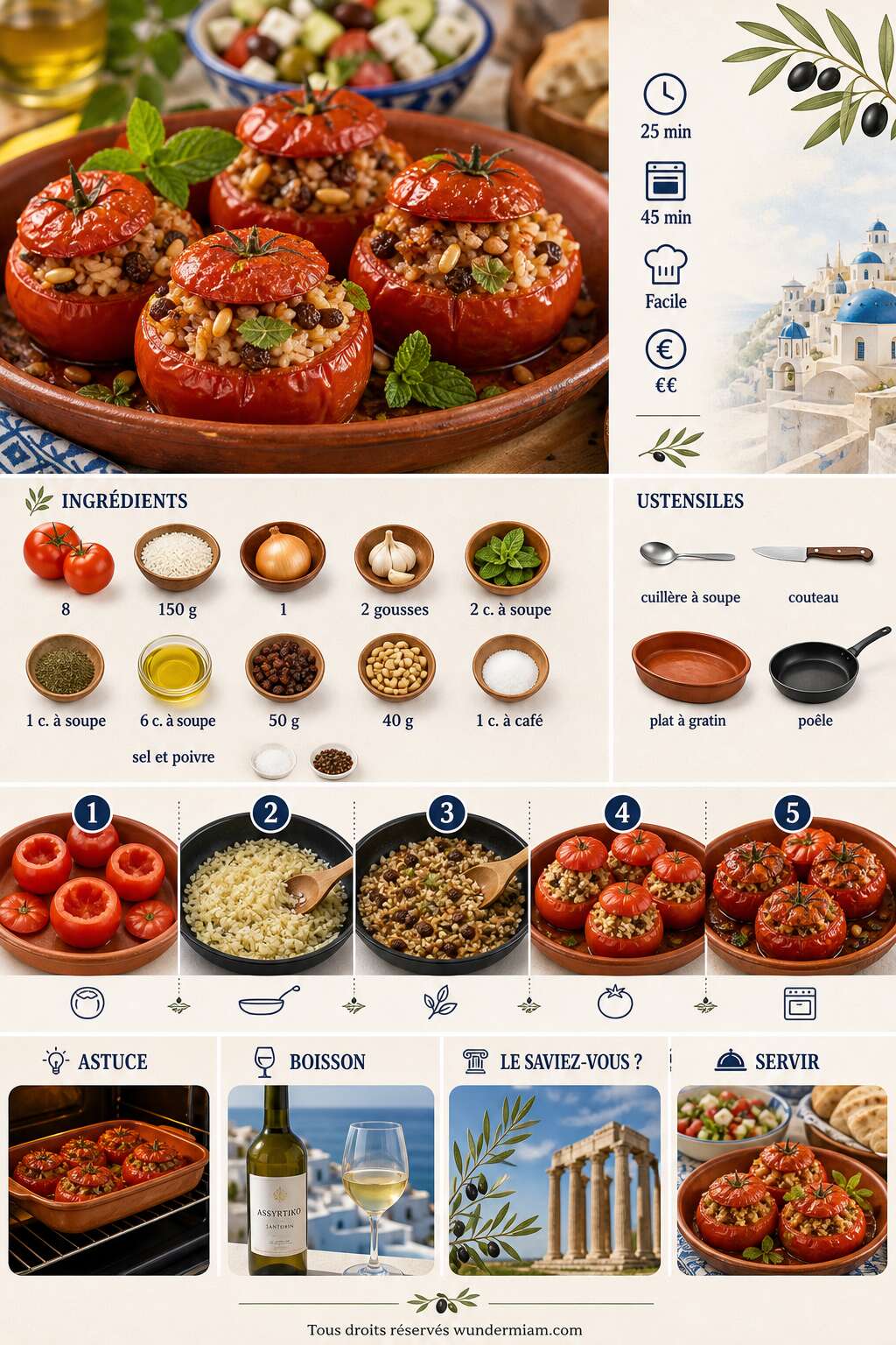 Fiche recette Recette de tomates farcies &agrave; la grecque : simple et savoureuse