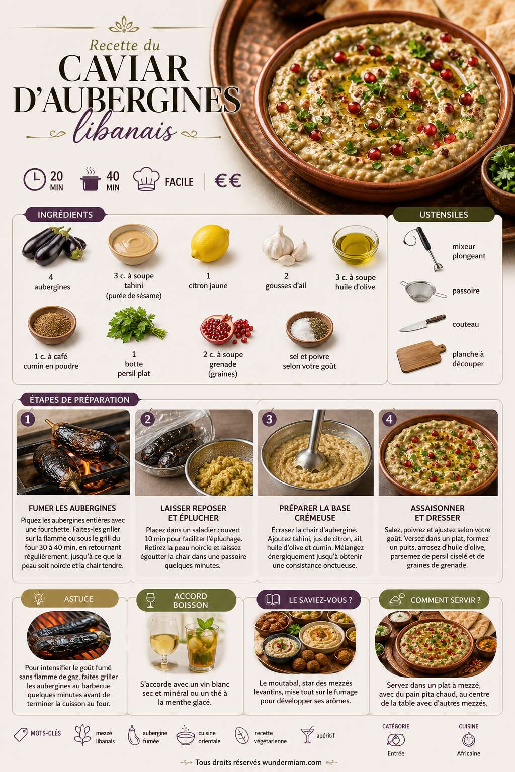 Fiche recette Recette du caviar d'aubergines libanais Fiche recette Recette du caviar d'aubergines libanais